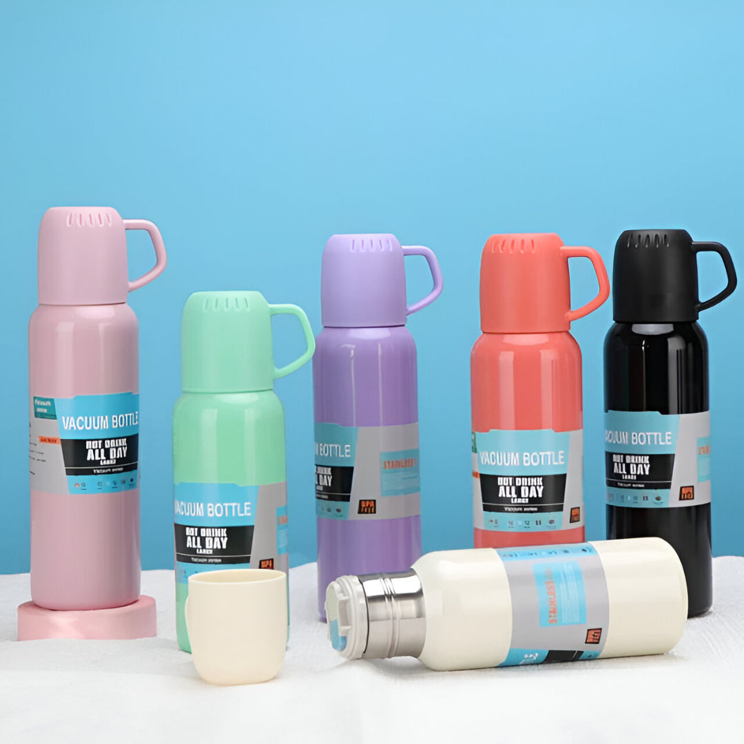 Vacuum Flask Bottle with 3 Cups & Gift Box – New Shape