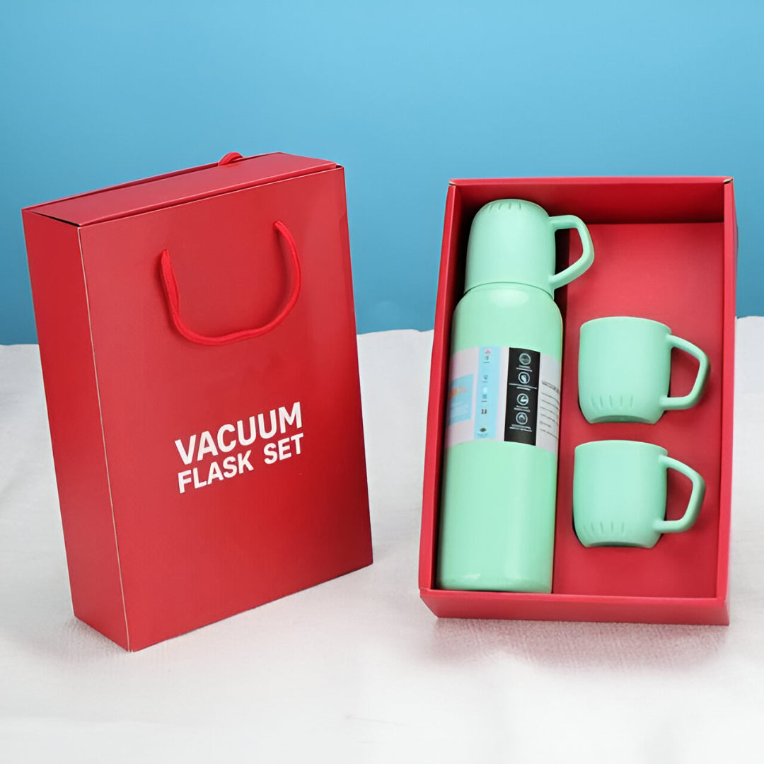 Vacuum Flask Bottle with 3 Cups & Gift Box – New Shape