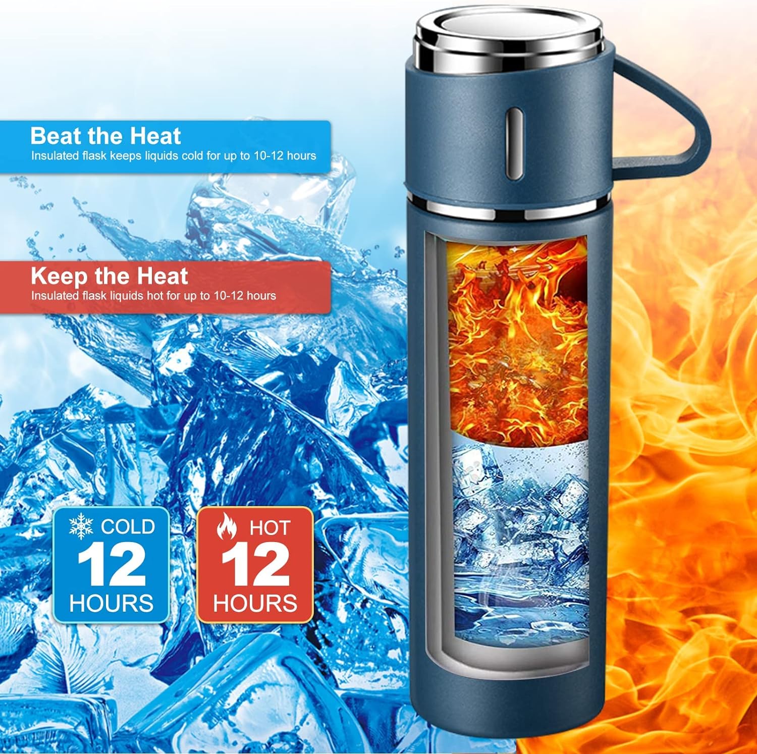 Vacuum Flask Bottle with 3 Cups & Gift Box – New Shape