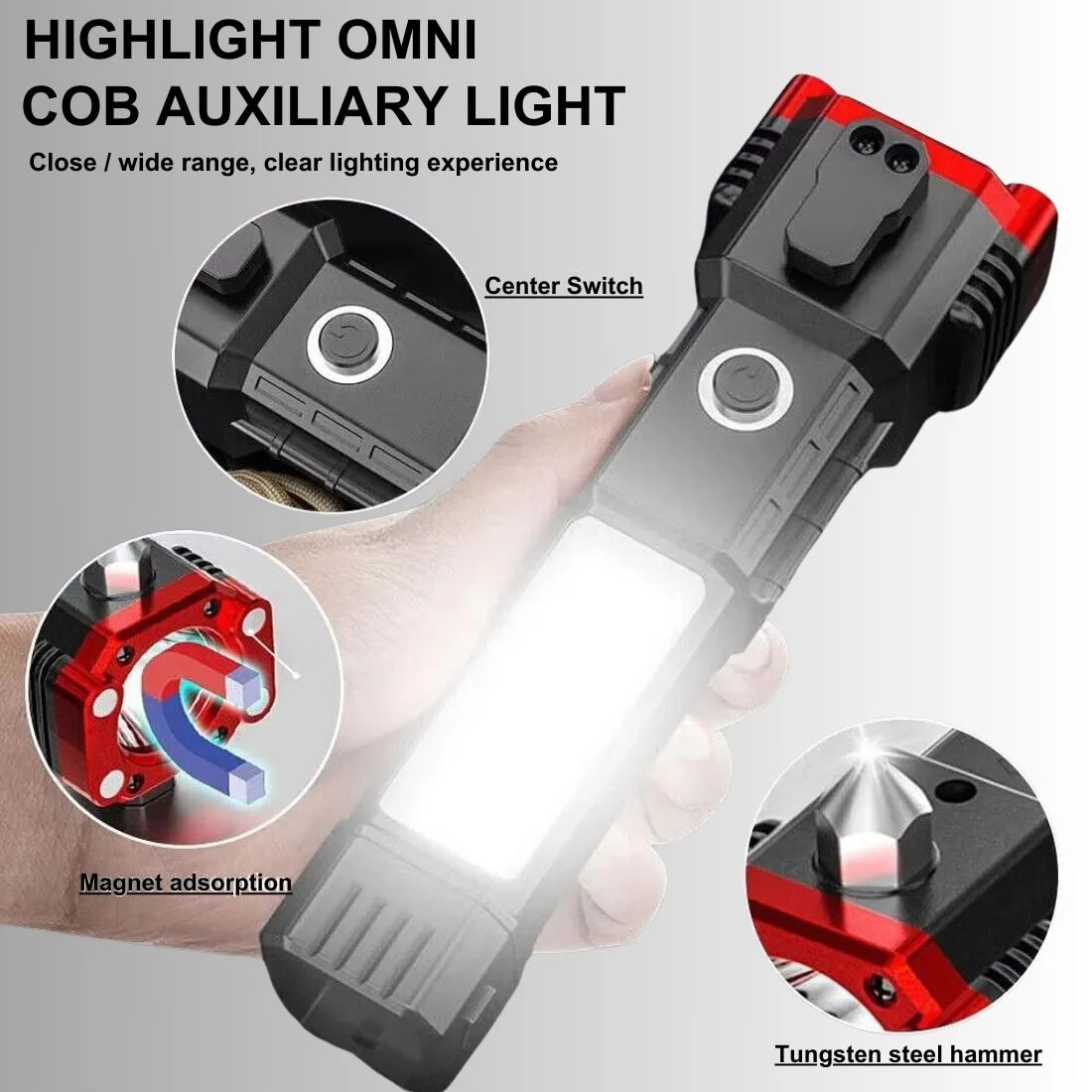 Multifunction Portable LED Flashlight – Rechargeable Hammer Torch