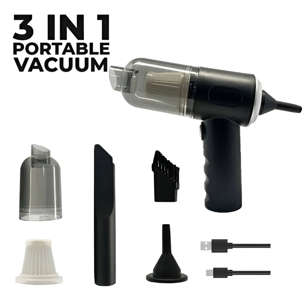 Portable 3-in-1 Car Vacuum Cleaner – Suction, Blower & Inflator