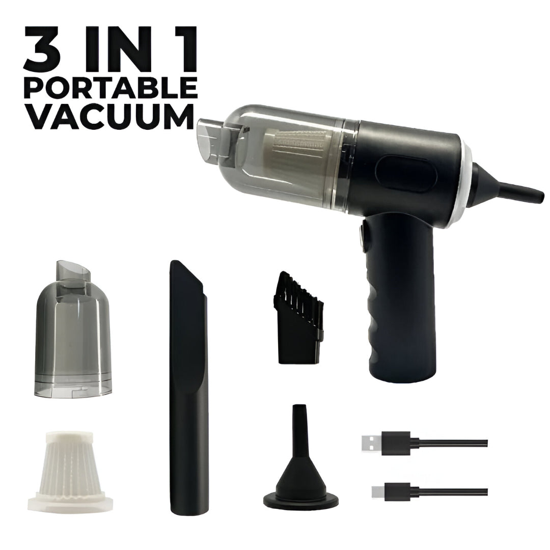 Portable 3-in-1 Car Vacuum Cleaner – Suction, Blower & Inflator